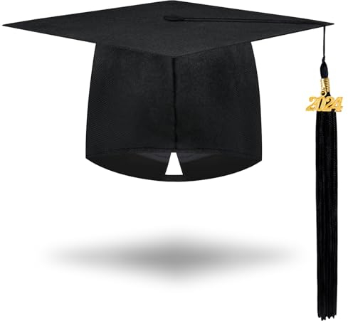 Moocuca 2024 Verbesserter Doktorhut mit Quasten, Schwarz Abschluss Hut, Bachelor Hut für die Abschlussfeier, Absolventenhut für Masterstudenten, Doktoranden und Bachelorstudenten
