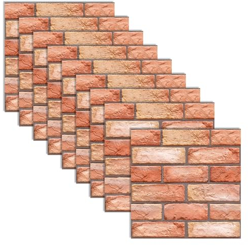 oupados 10 Pièces Brique Rouge Stickers Muraux 3D Rouge Papiers Peints Pierre Autocollant Mural Pour Les Murs Décoratifs Dans Les Chambres à Coucher Les Salles De Bains Et Les Cuisines 30×30cm