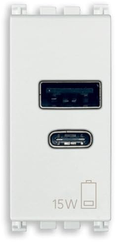 Vimar Arké 19292.AC.15.B USB-Netzteil 15W 3A 5V für elektronische Geräte, USB A und USB C Ausgänge