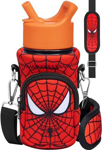 Miss Adola Water Carrier - Cartoon Strap Holder for Kids, Boys, Girls - Cute Neoprene Insulated Bag for 10/12/14/16/18Oz Stainless Steel Glass Bottles Sleeve, Red