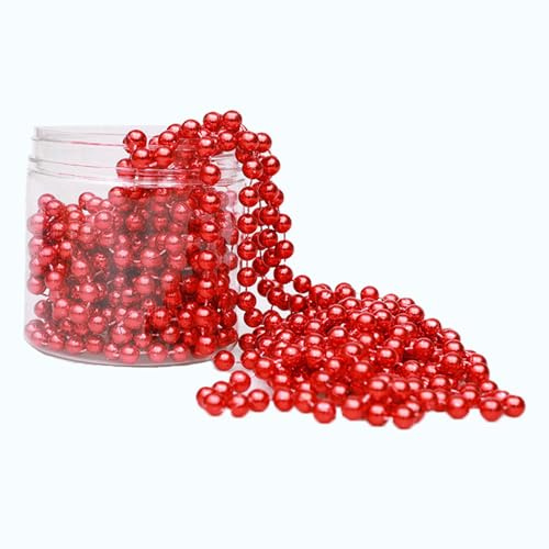 Azexcy Ghirlanda Perle Natalizie Ghirlanda di Perle per Albero di Natale Artificiale Ghirlanda Fili Perline Catena di Perle per Natale Decorazione, Feste, Bouquet, DIY Artigianato, Rosso