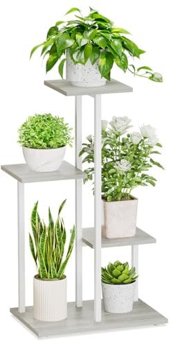 iDavosic.ly Pflanzenständer Metall mit 4 Ebenen, Pflanzenregal Blumenregal Indoor Outdoor, Blumenständer Innen Flower Plant Stand Shelf für Garten Balkon, Weiß
