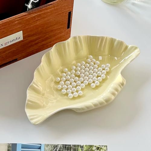 MDFAYE Elegante dekorative Schale in Muschelform für Obst, Salate und Schmuck/große moderne Wohnkultur-Schüssel/Keramik-Rüschen-moderne Standschale/Schlüsselschale für