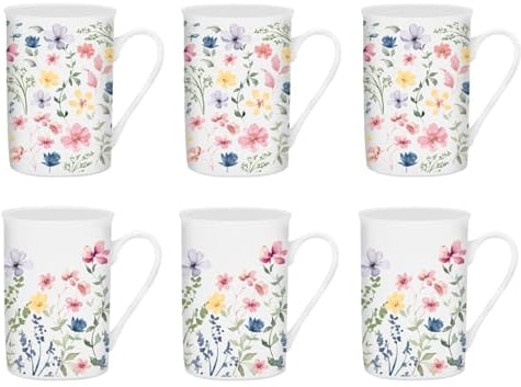 YöL Set of 6 Floral New Bone China Coffee Mugs Afternoon Tea Cups Home Kitchen