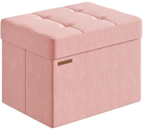 ABHENG Folding Storage Ottoman, Velvet Storage Bench, Footrest, Bed End Stool, Footstool, for Living Room, Bedroom and Office,31 x 41 x 31 cm, 200 kg Load Capacity,Jelly Pink,ASND03P