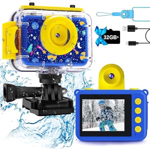 GKTZ Cámara de Fotos Infantil Impermeable, cámara de vídeo de acción submarina Infantil, Regalo de Cumpleaños para Niños y Niñas de 3 4 5 6 7 8 9 10 11 12 Años (Azul Oscuro)