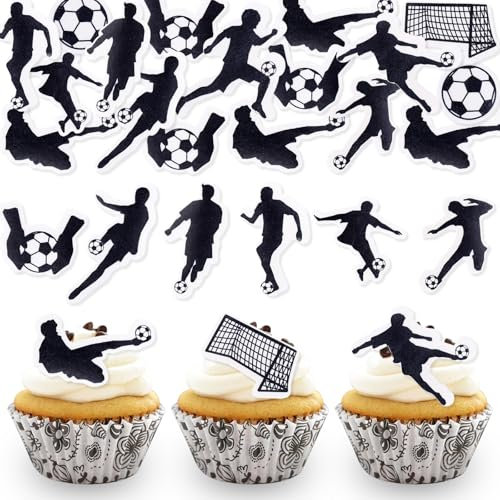 DazzJoy 48 Stk Fussball Tortendeko Essbar,Essbare Tortendeko Fussball,Kuchen Deko Fußball Junge,Esspapier Fussball Kuchen Deko,Fußball Deko Kuchen Essbar,Tortenaufleger Fussball Geburtstag