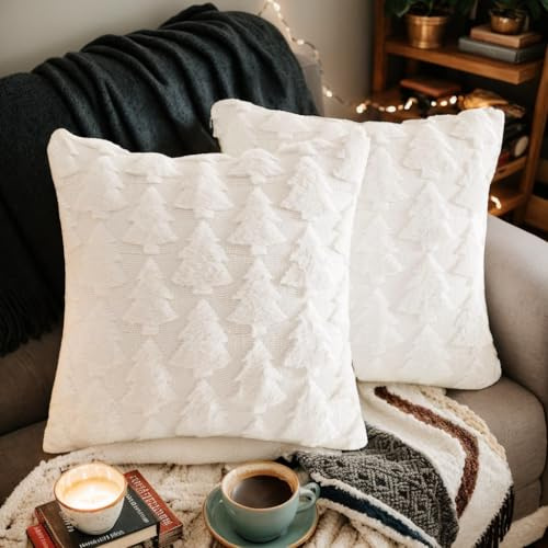 2 Stück Weihnachten Kissenbezug Home Deko 40 45 50 cm Weihnachtsdeko Kissenüberzug Winter Weicher Plüsch Kissenhülle Zierkissenbezüge Sofa Auto Bett Weihnachtskissenbezug (Weiß, 50 x 50 cm, 2 Stück)