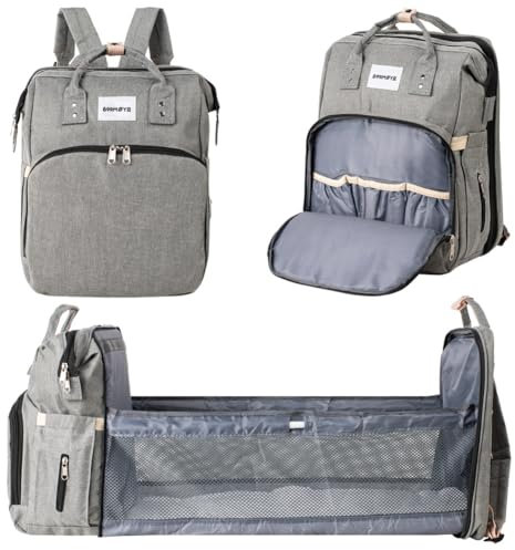 Barmøya 2-in-1 Wickelrucksack mit Wickelablage | Wasserabweisender Wickelrucksack mit isolierten Flaschenhaltern, Laptopfach und viel Stauraum | Inkl. Stabilisator-Stangen (Grau)