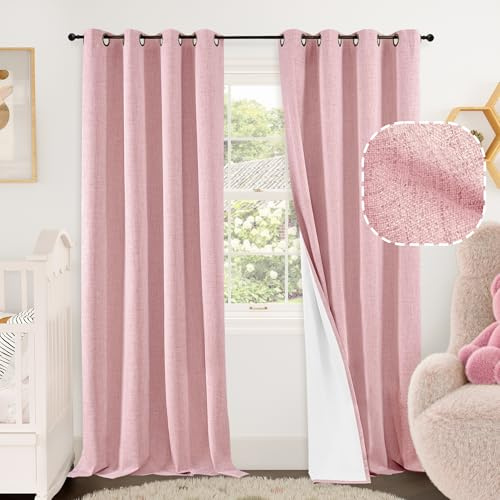 Verdunklungsvorhänge aus Leinen für Kinderzimmer, 228 cm Länge, 2 Paneele, wärmeisoliert, Boho, komplett verdunkelnd, geräuschreduzierend, Bonzer-Ösen, Fenstervorhänge für Mädchenzimmer, jeweils 132