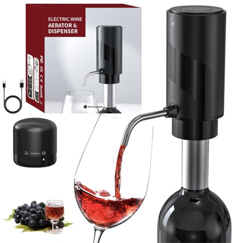 BANJILI Aérateur et verseur de vin électrique avec bouchon, décanteur de vin automatique intelligent, Distributeur de vin rechargeable avec câble USB, Meilleurs cadeaux pour le vin