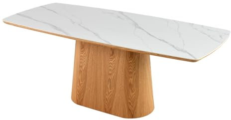 Riess Ambiente Design Esstisch Unique - 200cm - weiß - Eiche Keramik Marmor - Säulenfuß
