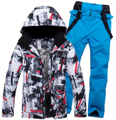Generisch Schneeanzug Damen 2 Teilig Set Mit Kapuzen Tracksuit Warme Skianzug Winddicht Schneeanzug Wasserdicht Skijacke Jacke Und Hosen Skibekleidung Winter Schneemantel,E,3XL