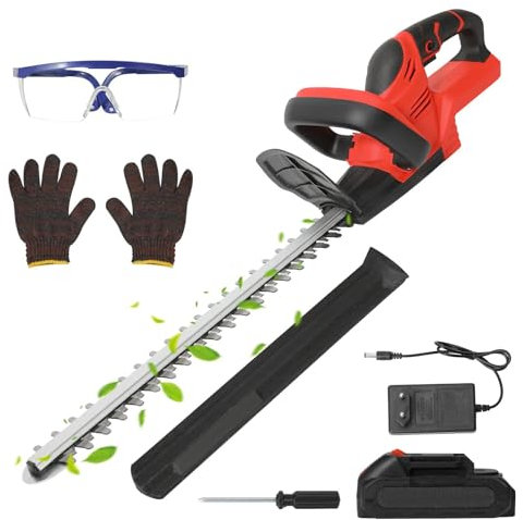 Tamaño seto batería, cortasetos inalámbrico 21 V con 7500 mAh batería y cargador, con doble hoja, distancia de hoja de 15 mm, 22 pulgadas tamaño seto eléctrico batería para arbustos, jardín, césped