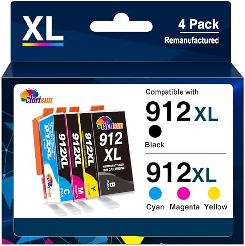 Clorisun 912XL wiederaufbereitet Multipack Kompatibel für HP 912 Druckerpatronen HP 912XL Multipack für HP OfficeJet Pro 8022 Patronen HP Officejet Pro 8020 8022 8024 8023 8025 8010 8012 8014(4pack)