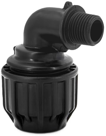 H2O-Flex® Black Edition 32mm PP Fitting Bogen mit 3/4 zoll Übergang DVGW Klemmverbinder 32er Verschraubung Winkel mit 3/4 Aussengewinde für PE Rohr Verschraubung Adapter
