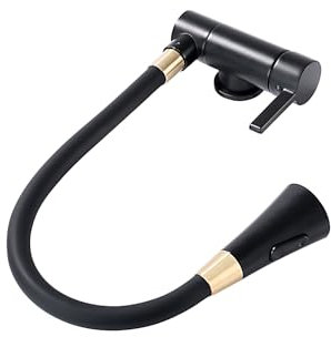 Grifo Abatible Grifo Cocina Flexible Negro Grifo Cocina Abatible Bajo Ventana Grifo Monomando Cocina, Mezclador de Fregadero con Caño Flexible Negro+Dorado