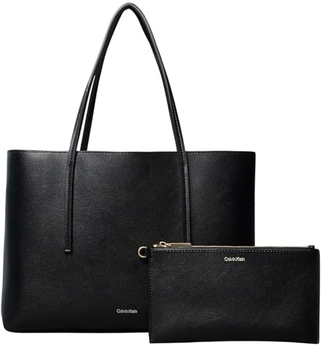 Calvin Klein Damen Tote Bag Tasche Small mit herausnehmbarer Tasche, Schwarz (Black/Toasted Coconut), Einheitsgröße