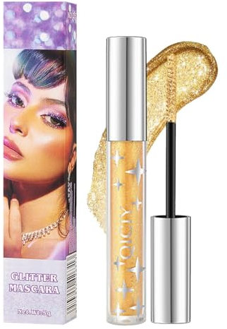 Glitzer Wimperntusche, Gold Glitter Mascara, Diamond Wimperntusche, Schimmer Bunte Glitter Mascara, zur Verlängerung & Volumen, Wasserfeste, Funkelnde Augen Make-up, für Party, Hochzeit(#02 Gold)