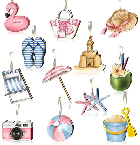 Baumschmuck Sommer 24 Stück Sommerlicher Strand Holzanhänger Hawaiianische Holz Hängende Sommer Hängedeko Holz für Hawaii Sommerparty Tropische Dekorationen