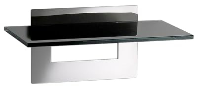 Schönbeck Design Badablage ohne Bohren – Wandregal mit Kleben statt Bohren – Edelstahl/Glas – Badablage bohrfrei – Made in Germany (schwarz/poliert, Ablage lang)