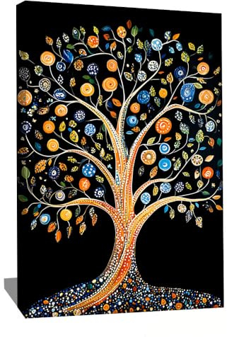 Tableau Arbre De Vie Couleur - Impression Sur Toile Abstrait - Toile Murale Abstraite Moderne - Decoration Murale Arbre DE Vie - Idée Cadeau Zen Femme - Toile Imprimée Zen (40x30cm)