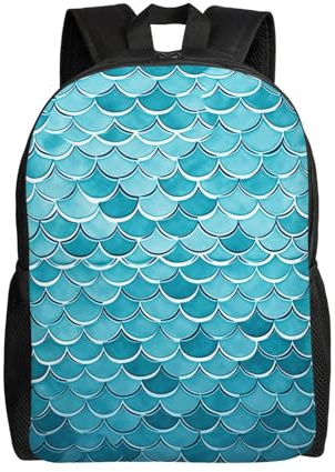 Multifunktion Schulrucksack Blue Waves Squama Mer-Mai Zeichenskala Rucksäcke Stylische Laptoptasche Für Camping, Universität, Schule, 42X32X14Cm