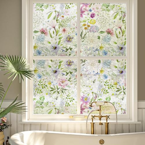 Yenhome Película de Privacidad para Ventana con Diseño de Arcoíris y Flores 40x300cm Vinilos para Mamparas de Ducha Película Electrostática 3D Resistente A los Rayos UV para Baño Dormitorio Cocina