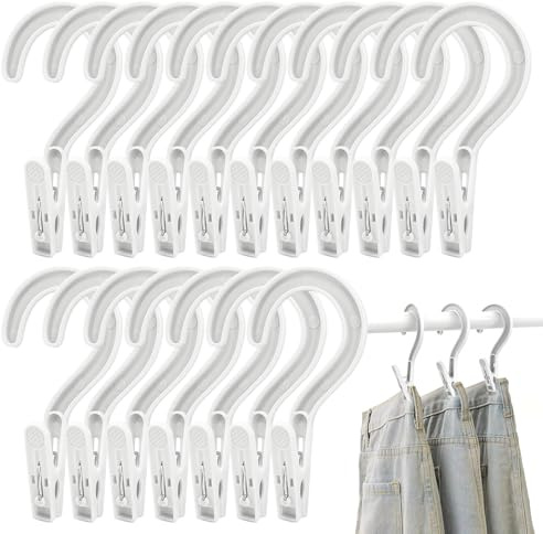 18 Heavy-Duty Clothes pegs with Hooks, Heavy-Duty Laundry Clips, Multi-Purpose Hanger Clips, Suitable for Wardrobe Organization, Bathroom, Travel, Portable Clothes pegs, White