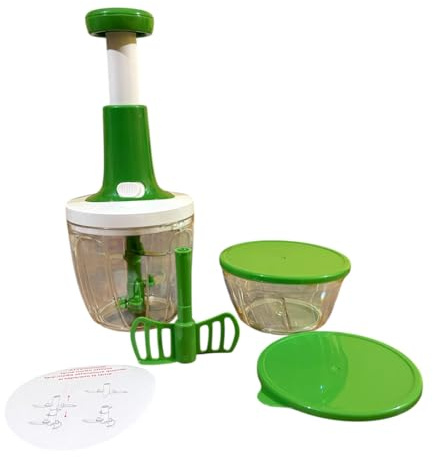 Tritaverdure Manuale a 5 Lame, Verde, con 2 Contenitore Trasparente e Accessori, taglio deciso, Risultato da Professionisti