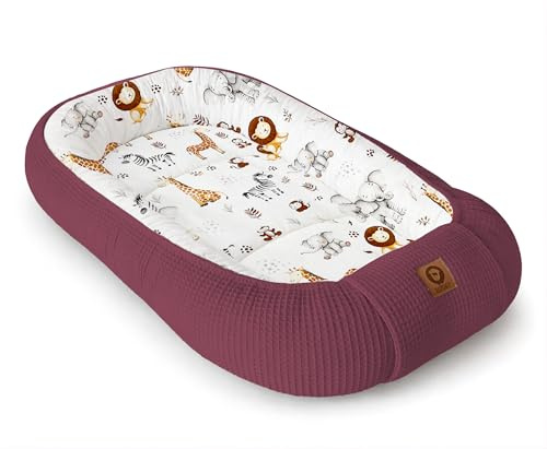 Babynestchen Neugeborene – Nestchen Baby aus Waffel Baumwolle & Baumwollstoff – Babynest für Babybett & Kinderbett – Baby Kokon Tragbar – OEKO-TEX – Zubehör für Babybett - ZOO und Blaubeere
