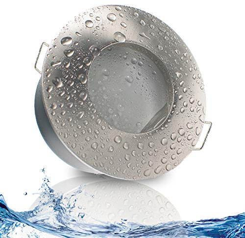 trendlights24 Nautic IP65 LED Bad Einbaustrahler 230V Edelstahl rund dimmbar, 1er Set Spots 5W Warmweiß flach 50 mm, Deckenleuchten ohne Trafo