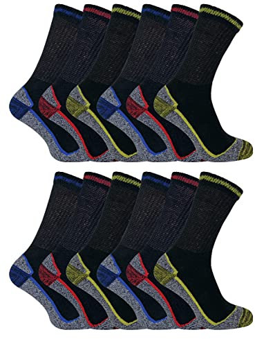 12 Chaussettes de travail pour homme épaisses, respirables et anti-transpirantes pour l’été, en coton et bambou - Noir -39-45