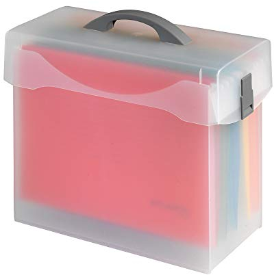 Jalema UK 1546500 Variobox | Closable Suspension File Box for Document Storage | With cover | Filing | With 5 Multi-Colored Suspension Files A4 | Extendable | Desktop Organiser | Easy to Carry | White