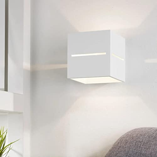famlights Esther Wandleuchte aus Aluminium in Weiß | Wandstrahler schlicht Treppe Eingangsbereich Wohnzimmer-Leuchte Schlafzimmerlampe Flurlampe Industrial Zimmerleuchte Oben Unten Wandaufbauspot