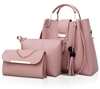 NICOLE & DORIS Borsa da donna Borse 3 pezzi Borse a catena Borse a spalla Borse a tracolla Rosa