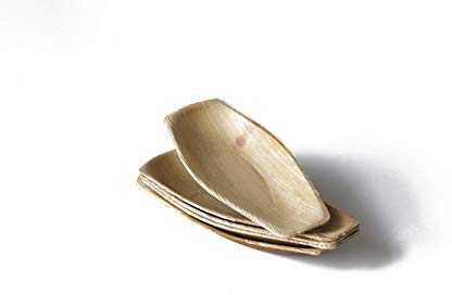 DISPOSABLE GREEN Pack of 25 | Sturdy Boat/Tray | Made from Palm Leaf| Ideal for Party Foods | Starters | CANAPES| Microwave and Refrigeration Friendly|180 X 75 mm