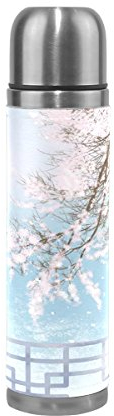 Eslifey Bouteille d'eau isotherme en acier inoxydable avec fleurs de cerisier japonaises - Anti-fuite
