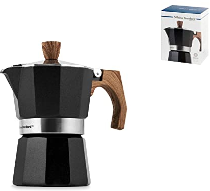 Officine Standard 602574 Kaffeemaschine, Aluminium, Holzoptik-Griff, Tassen 3, 3 Tassen