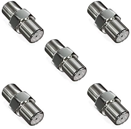 deleyCON 5 Piezas Sat Adaptador Conector Cable Coaxial Extensión 2X F-Socket Niquelado para Cable Satélite Sistemas BK