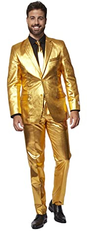 OppoSuits Fun Ugly Christmas Suits for Men - Full Suit: Jacket, Pants & Tie, Groovy Gold, 50