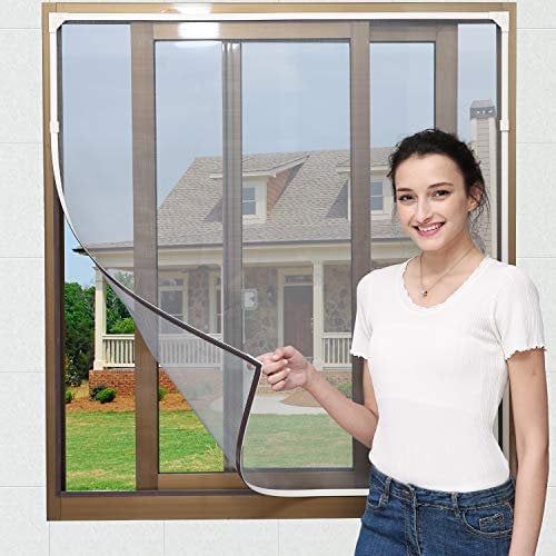 NeatiEase Adjustable DIY Magnetic Window Fly Screen Max 100x130 cm,Washable Insect Net Mesh,Mosquito & Bug Protection,Wide Flame & Water Resistant Easy Installation (White Frame Grey Net)