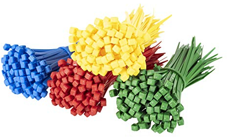 GTSE Mixed Colour Cable Ties, 200mm x 2.5mm, Pack of 200, 8” Nylon Zip Ties Red, Green, Yellow, Blue, Multi-Purpose Plastic Tie Wraps, Secure Self-Locking Mechanism, for Home, Garden, Office and DIY