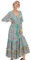 R.Vivimos Women's Summer Boho V Neck Button Up Short Sleeve Bohemian Print Ruffle Hem Beach Style Long Maxi Dress Vacation Dress(XLarge,Green#2)