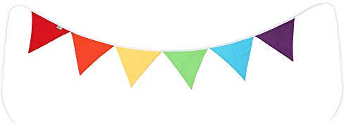 PREMYO Wimpelkette Kinderzimmer Unisex Stoff - 6 Wimpel Girlande Beidseitig - Babyzimmer Deko Regenbogen Bunt