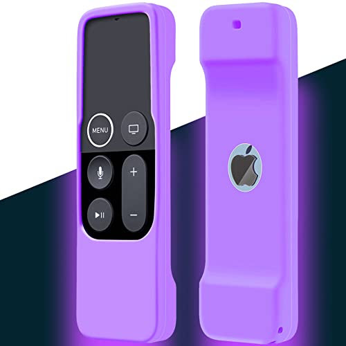 Case Compatible with Apple TV 4K/ 4th Gen Remote Light Weight Anti-Slip Shock Proof Silicone Cover for Controller for Apple TV Siri Remote (Purple Glow)