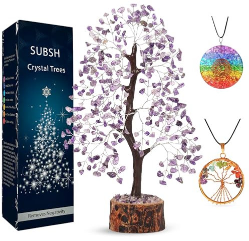 SUBSH Amethyst Stein baum | Baum des Lebens | Energie Heilsteine | Feng Shui Bonsai | Reiki Kristall Heilung | Gl眉ck | Chakra Baum | Spirituell | Kristallgeschenke | B眉ro Home Decor