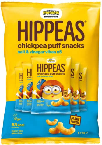 HIPPEAS Salt & Vinegar Chickpea Puff Vegan Crisps Multipack | 25 x 15g Packets | Plant-Based, Source of Protein | Free from Gluten & Artificial Flavours | Light & Crunchy - 62 calories per serving