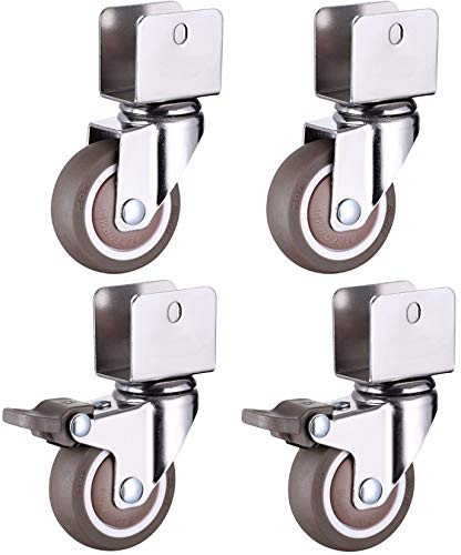 4 Stück Lenkrollen,Möbelrollen,U-Typ Halterung,2-zoll Lenkrollen mit Bremse,Weicher Gummi,für Möbel/Kinderbett/Kinderwagen,Tragkraft 88kg,mit Schrauben(Universal+Brake16mm)