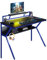 Neo Ergonomic 2 Tier Gaming Gamer Racing Computer Office Desk Table with Headphone Hook Monitor Stand & Shelf (Blue)